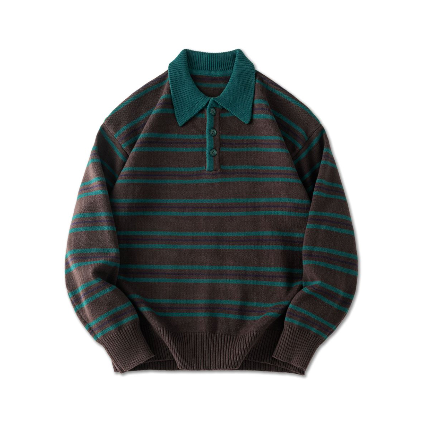 美式復古POLO領條紋毛衣男2025冬季新款寬鬆慵懶風撞色針織衫上衣