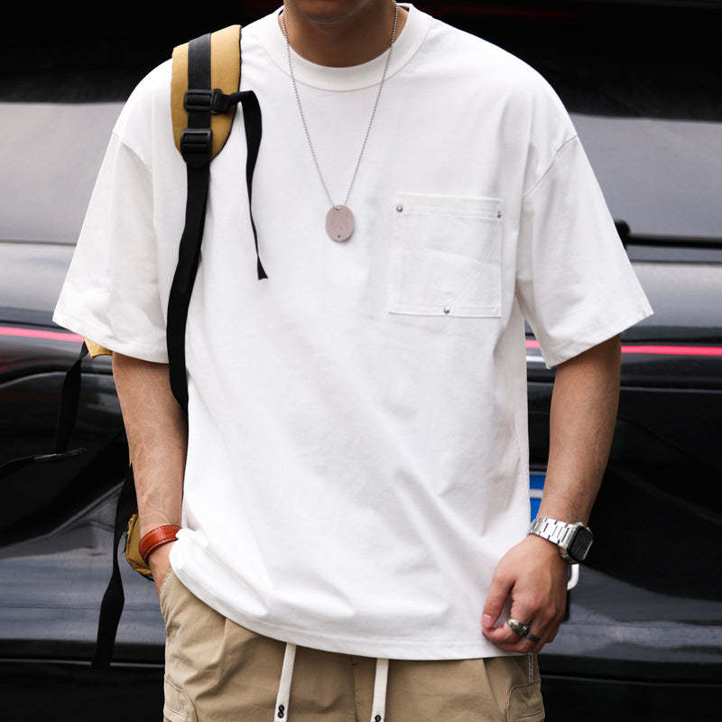 美式撞釘口袋Sorona冰感短袖T恤男寬鬆設計感cityboy圓領TEE-Retro's Wear