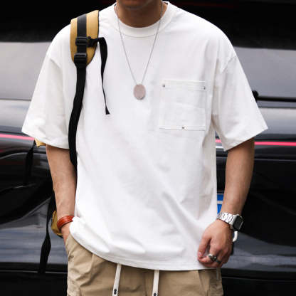 美式撞釘口袋Sorona冰感短袖T恤男寬鬆設計感cityboy圓領TEE-Retro's Wear