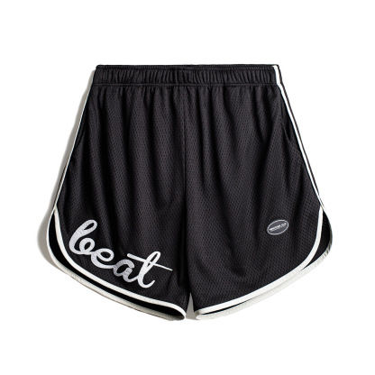 美式黑色雙層網眼短褲籃球高街運動風透氣沙灘四分褲男夏