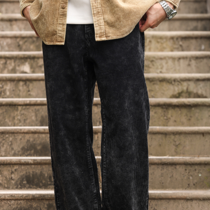 美式復古燈芯絨牛仔褲男寬鬆水洗做舊感vibe直筒休閒褲