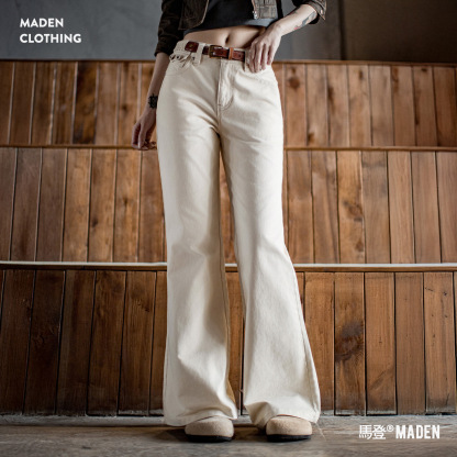 米白色直筒休閒褲顯瘦不貼腿純棉微喇叭馬蹄褲小個子女士秋季