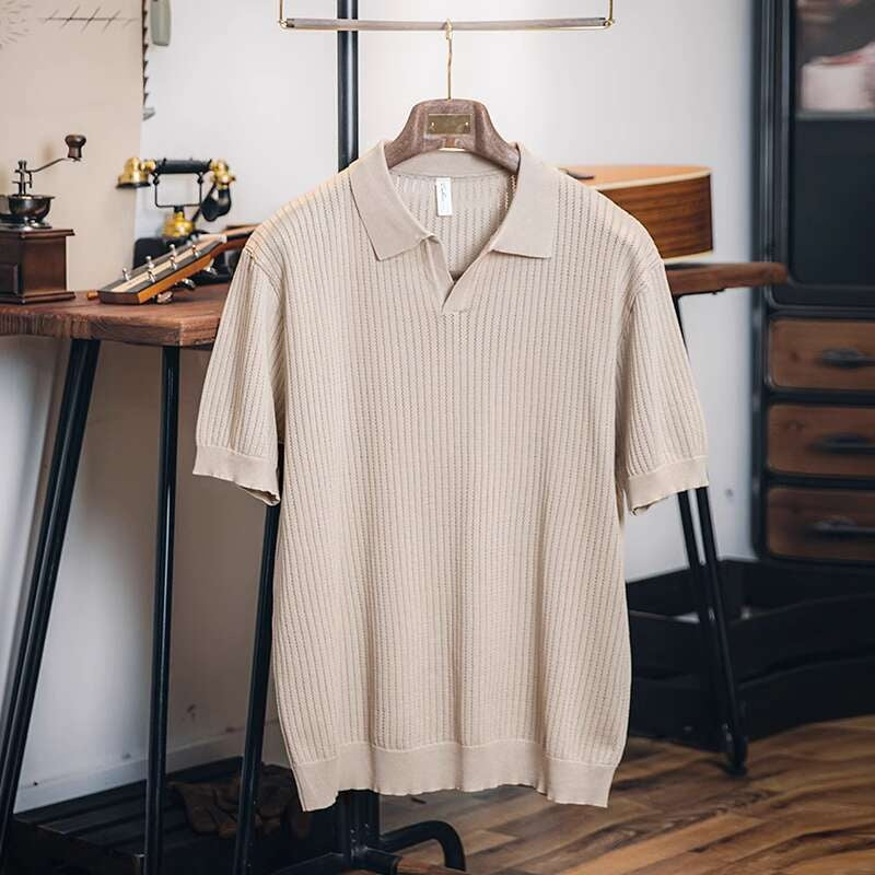 American V-neck ice silk Polo shirt short sleeve men's 2025 new - Main Image