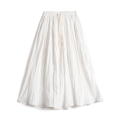 白色長款A字紗裙子壓百褶皺肌理垂墜感高腰顯瘦半身中傘裙女