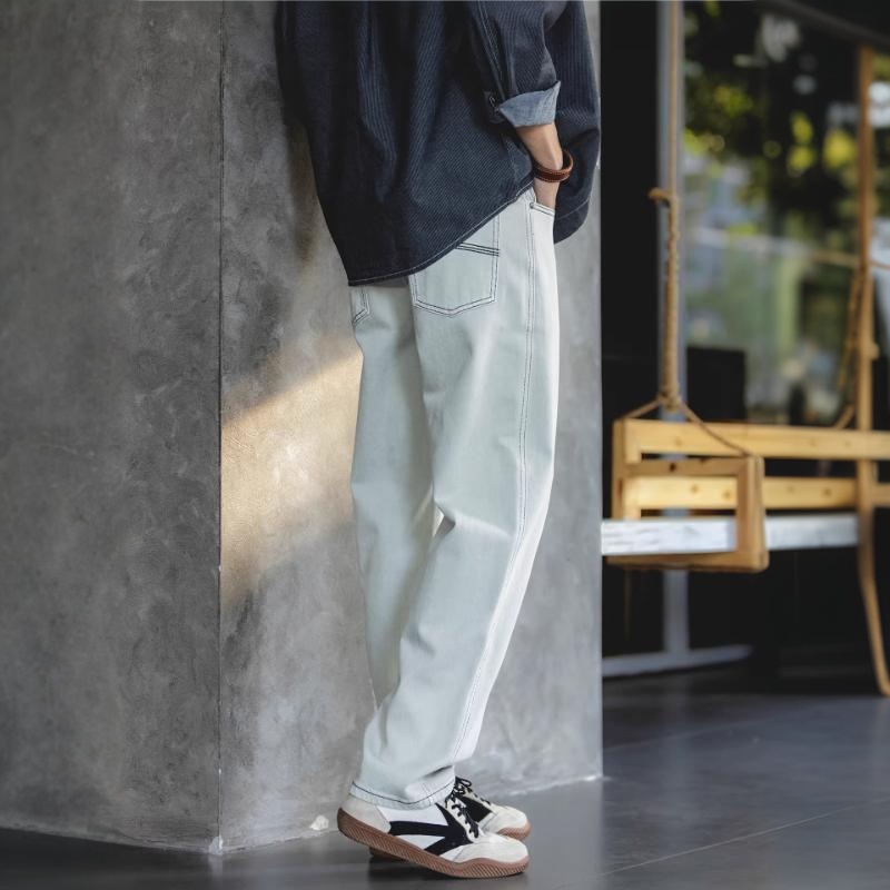 11盎司萊賽爾小直筒牛仔褲男士春季寬鬆大碼休閒長褲高端通勤褲子