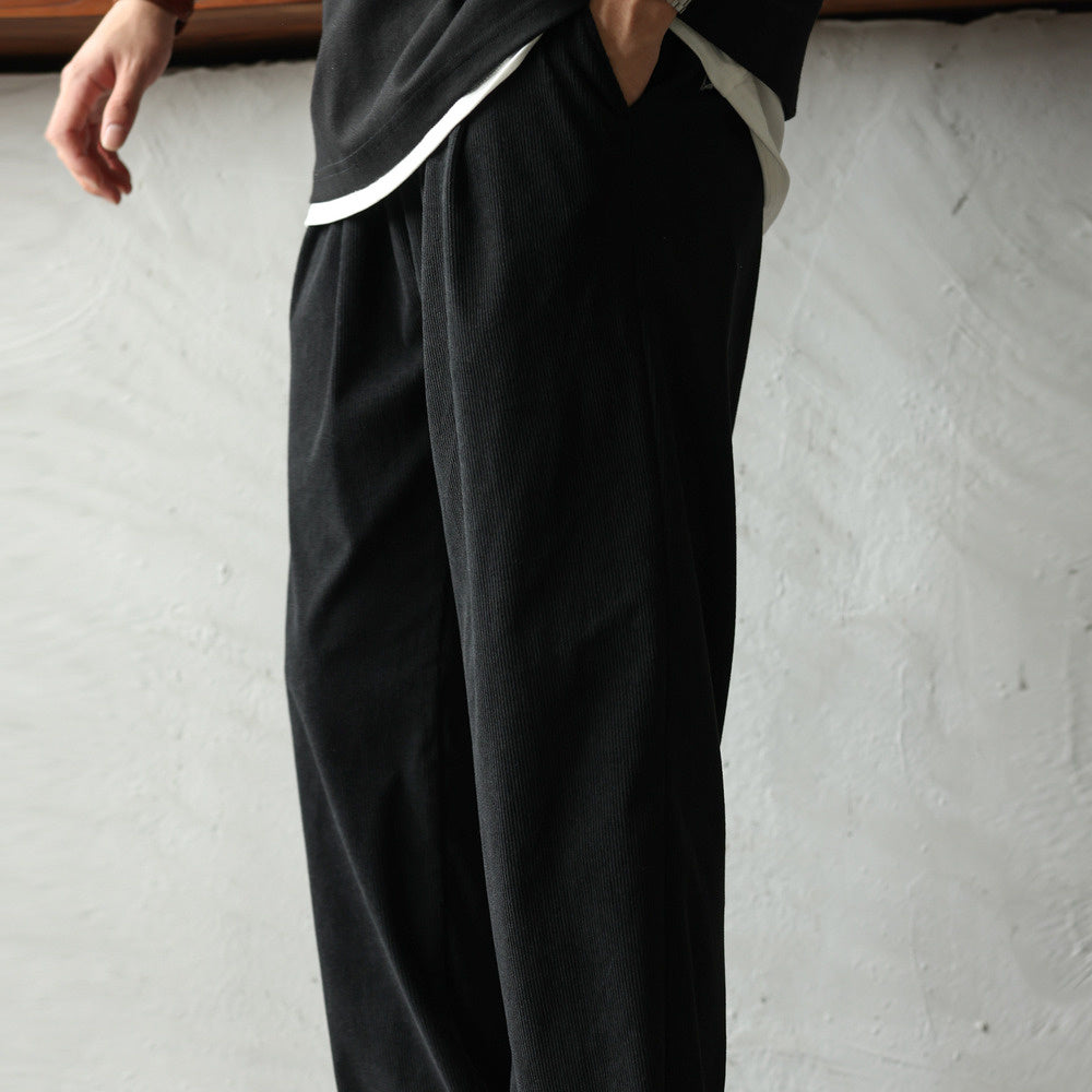 日系燈芯絨肌理感休閒褲男秋冬季基礎款褶皺垂感休閒百搭長褲-Retro's Wear
