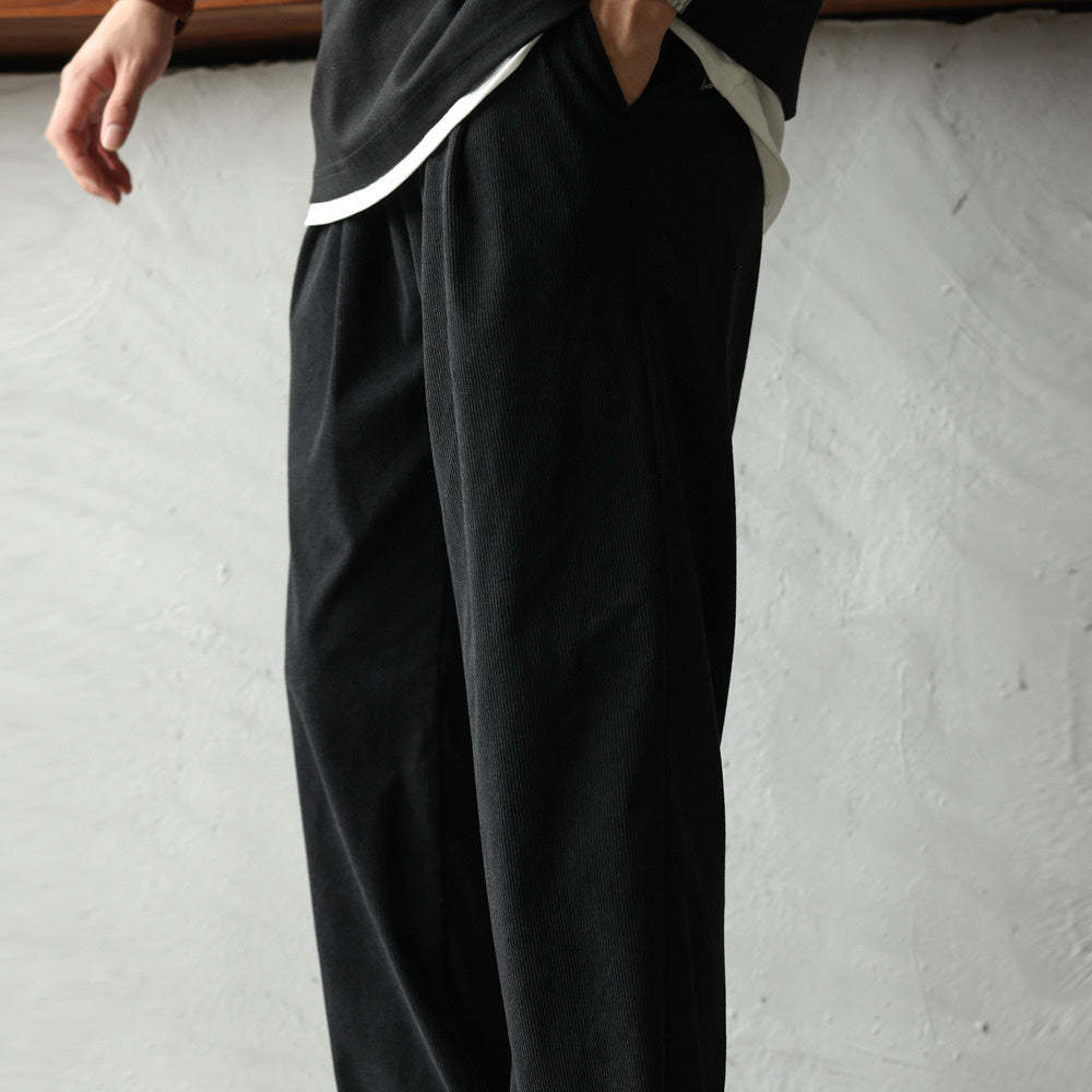 日系燈芯絨肌理感休閒褲男秋冬季基礎款褶皺垂感休閒百搭長褲-Retro's Wear