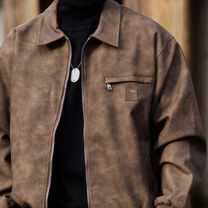 美式復古PU皮夾克男cleanfit寬鬆質感工裝底特律獵裝皮衣外套-Retro's Wear