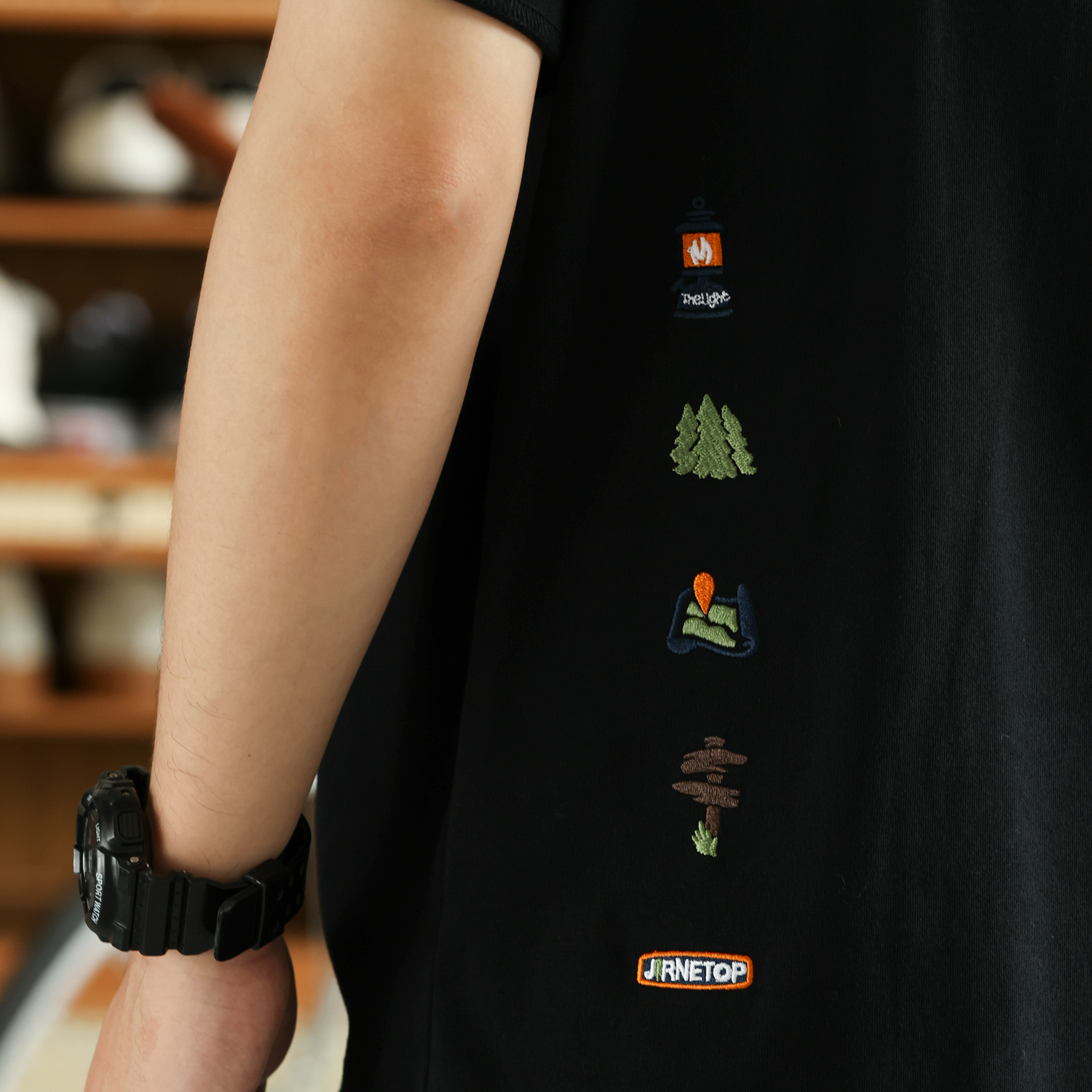 美式休閒趣味刺繡短袖T恤男凉感7A抗菌純棉圓領打底衫夏