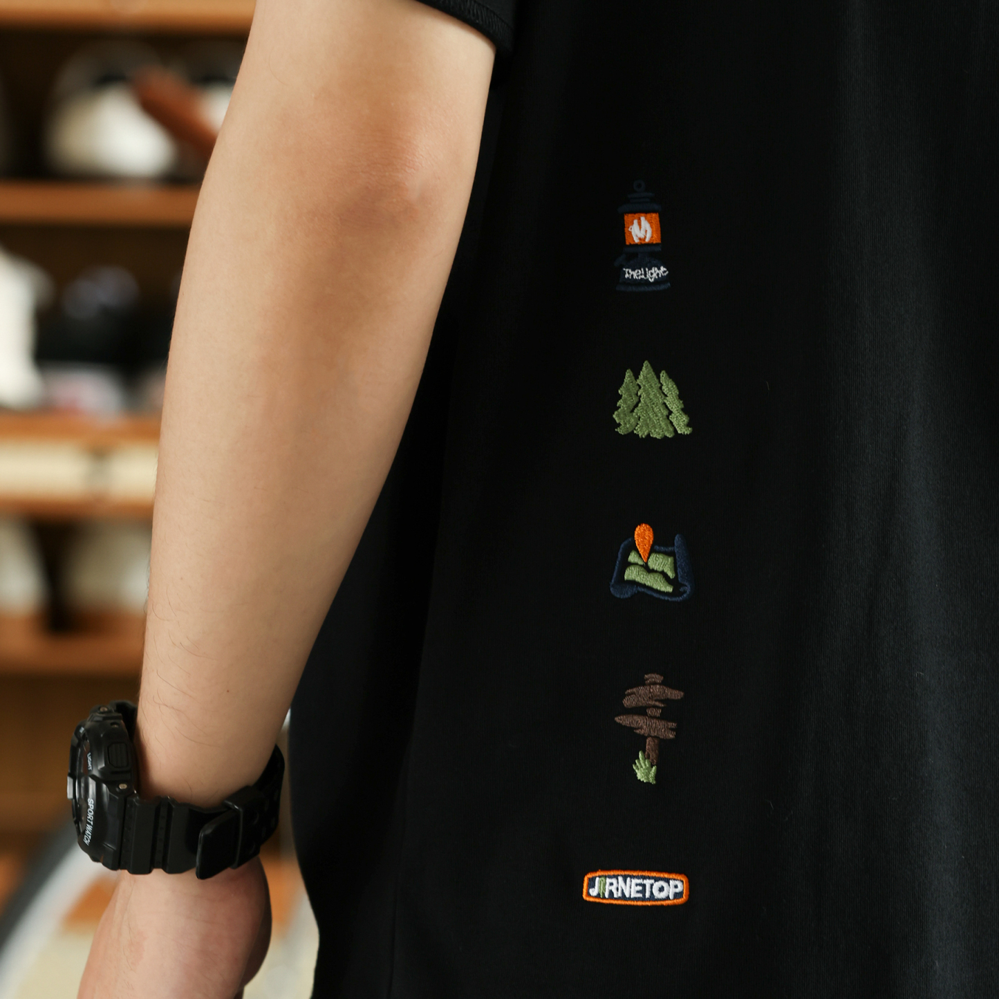 美式休閒趣味刺繡短袖T恤男凉感7A抗菌純棉圓領打底衫夏