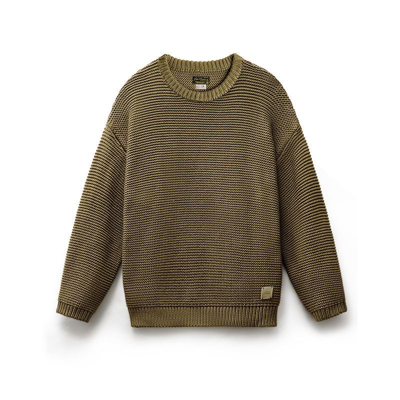 美式復古重磅肌理針織毛衣寬鬆落肩圓領套頭打底衫男秋冬-Retro's Wear