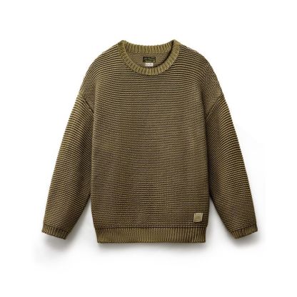 美式復古重磅肌理針織毛衣寬鬆落肩圓領套頭打底衫男秋冬-Retro's Wear