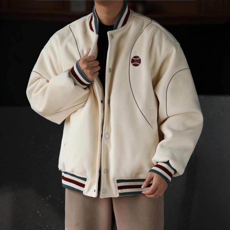 美式街頭撞色刺繡夾棉棒球服男重磅學院風保暖夾克外套