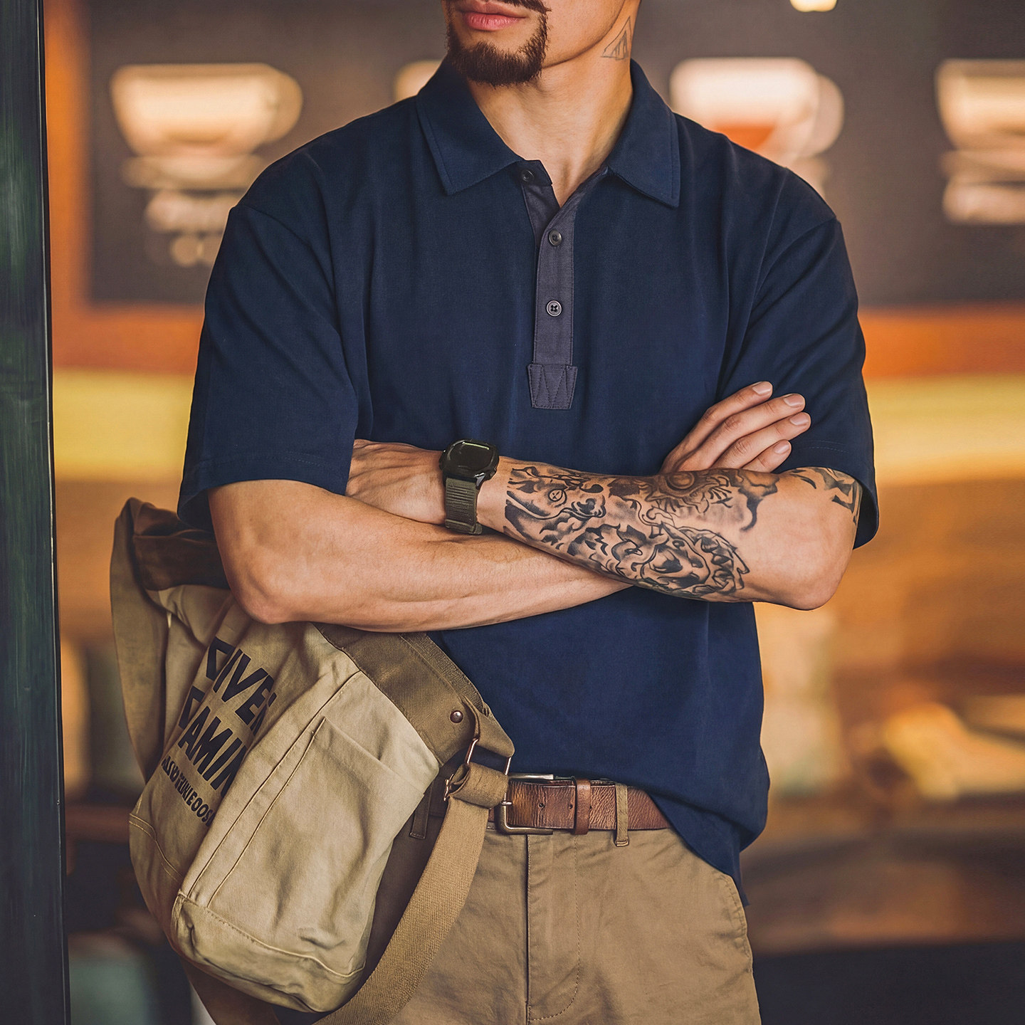 美式復古polo衫短袖男夏季新款寬鬆透氣藏青色上衣商務通勤體恤