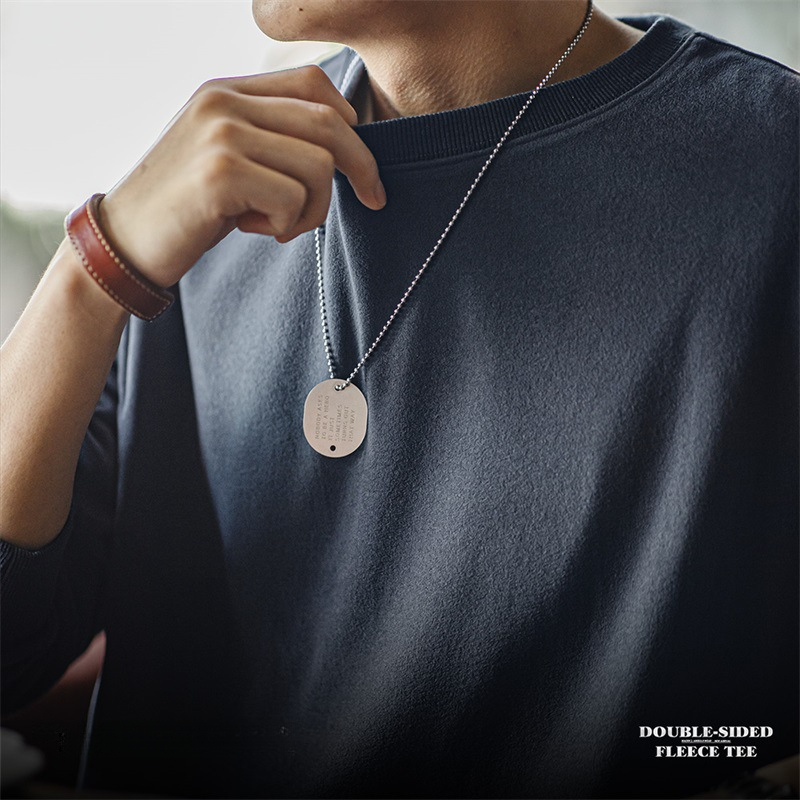 美式雙面磨毛仿德絨長袖T恤基礎款寬鬆圓領保暖上衣男秋-Retro's Wear