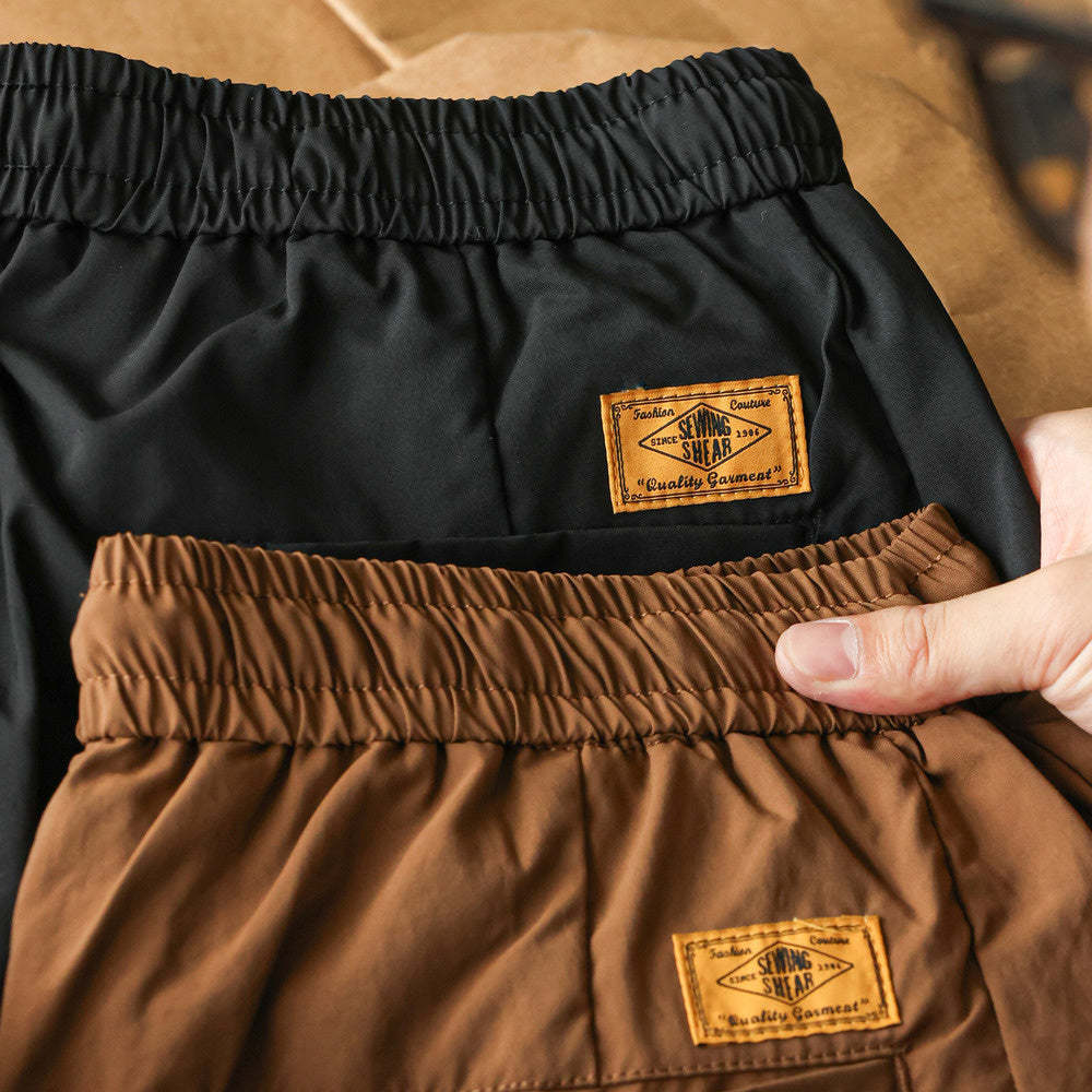 美式休閒垂感運動休閒褲男寬鬆打褶戶外梭織復古抽繩老爹褲-Retro's Wear