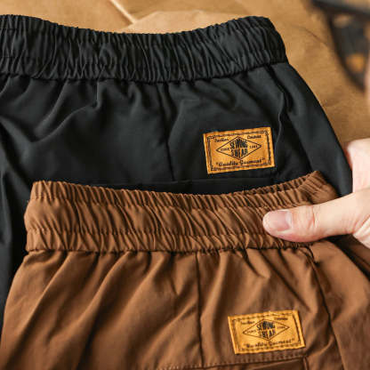 美式休閒垂感運動休閒褲男寬鬆打褶戶外梭織復古抽繩老爹褲-Retro's Wear