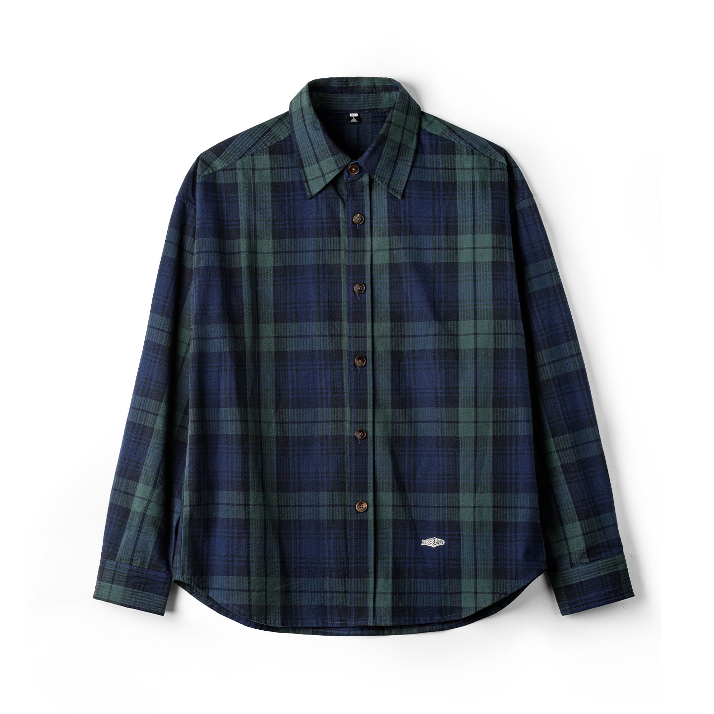 美式復古藍綠色格子襯衫外套純棉肌理感長袖薄款襯衣男秋