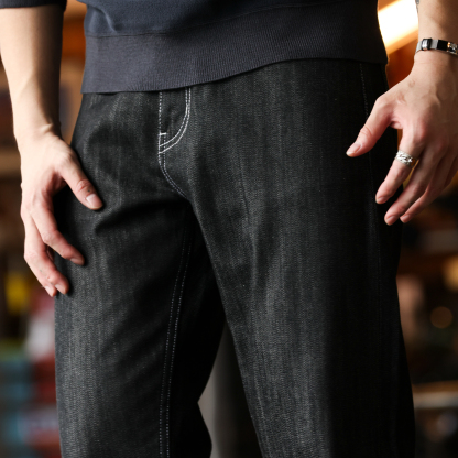 美式復古銀線丹寧赤耳牛仔褲男14oz重磅刺繡直筒長褲子