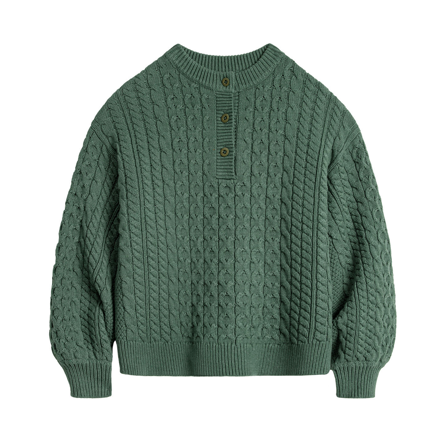 復古綠色亨利圓領寬鬆套頭加厚針織衫絞花毛衣外套穿女士秋冬