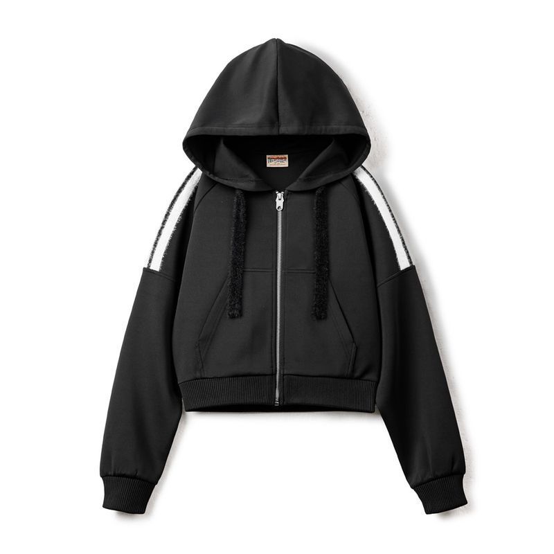 空氣層hoodie開衫外套條紋毛絨拼接衛衣春季運動通勤上衣女