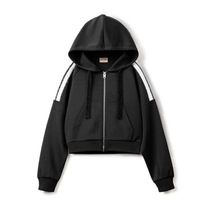 空氣層hoodie開衫外套條紋毛絨拼接衛衣春季運動通勤上衣女