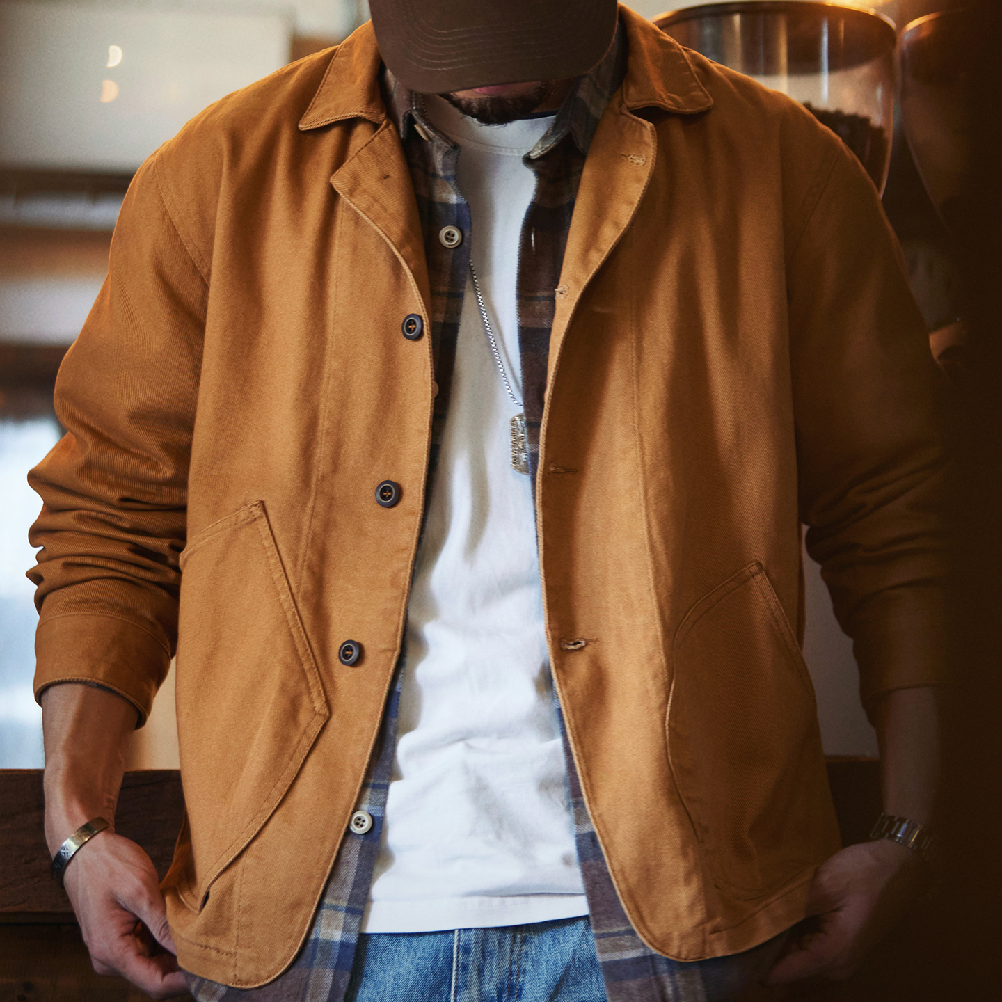 美式復古citywalk薑黃色工裝夾克男2025秋季新款寬鬆休閒獵裝外套