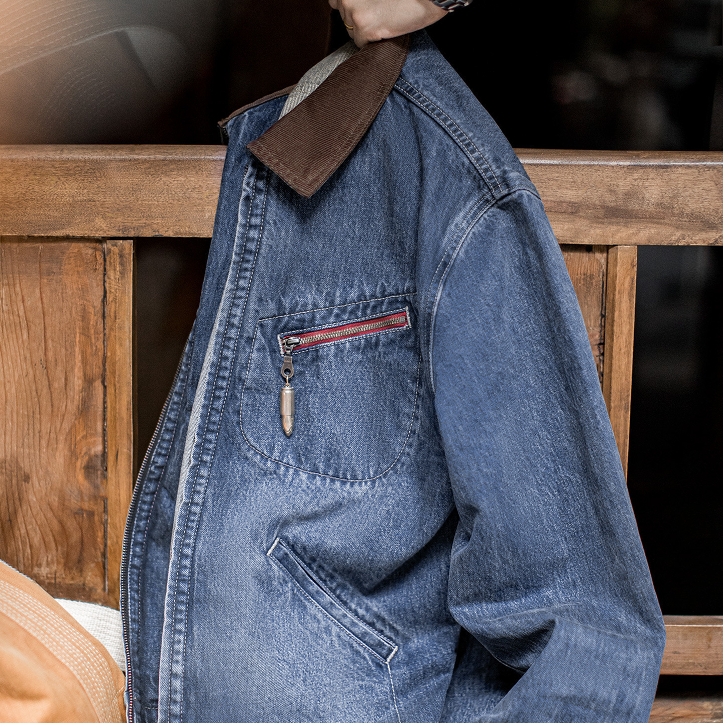 美式復古水洗牛仔底特律夾克vintage做舊短款外套男秋季