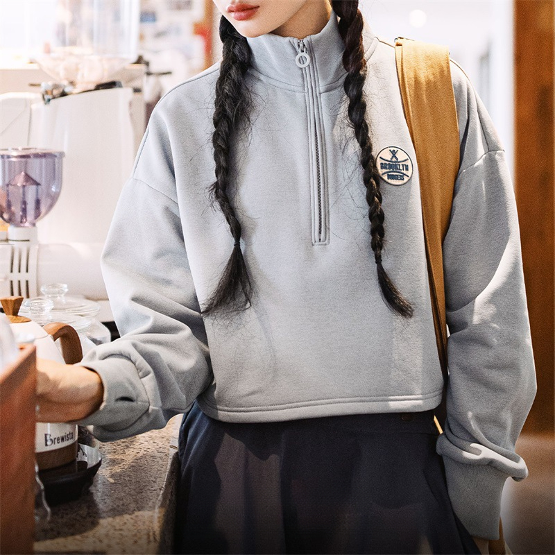 格雷系高領道奇隊棒球夾克t恤加絨半拉鍊針織長袖衛衣春秋女