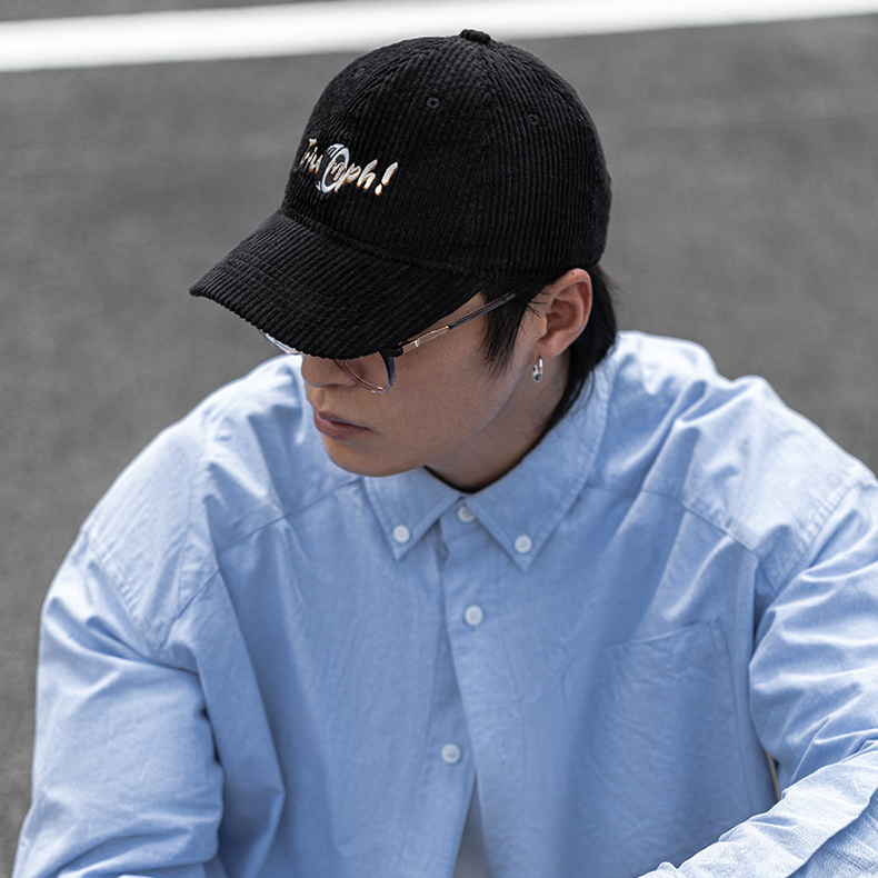 MRA可調節彎簷燈芯絨棒球帽大頭圍卡其色軟頂鴨舌深帽子男女