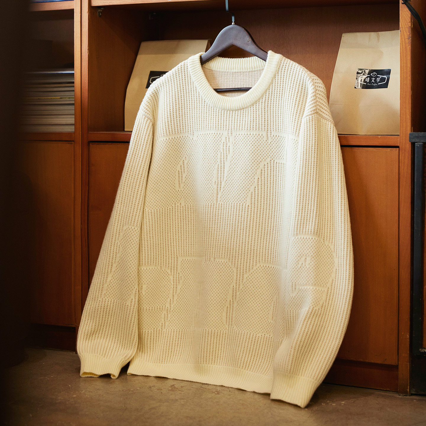 肌理感字母提花圓領毛衣男2025秋冬新款寬鬆休閒慵懶風針織毛線衣