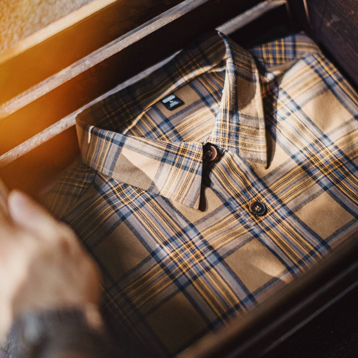 美式復古格子襯衫薄款長袖純棉外套式棕色格紋襯衣男夏秋