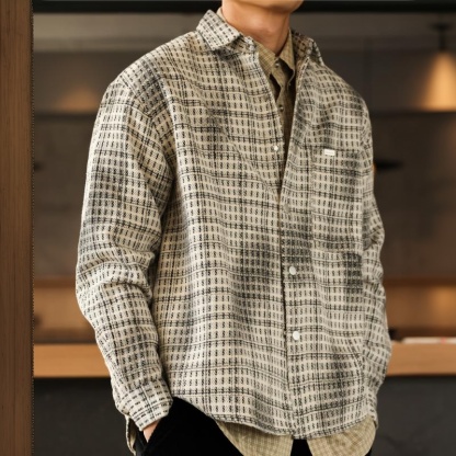 美式復古雙色格紋襯衣夾克男廊型加厚重磅休閒襯衫外套