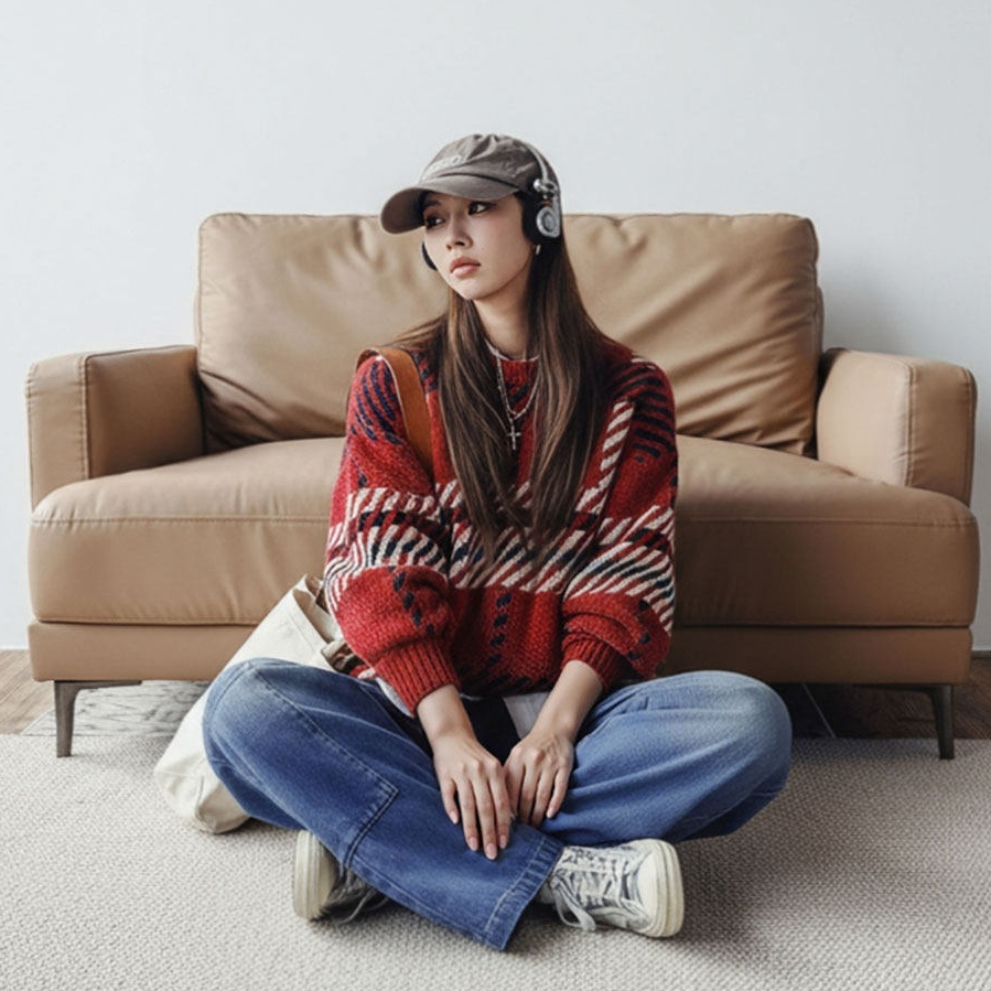 丹寧藍色直筒拼接大口袋牛仔褲全純棉闊腿工裝長褲子女士秋冬