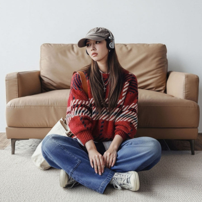 丹寧藍色直筒拼接大口袋牛仔褲全純棉闊腿工裝長褲子女士秋冬