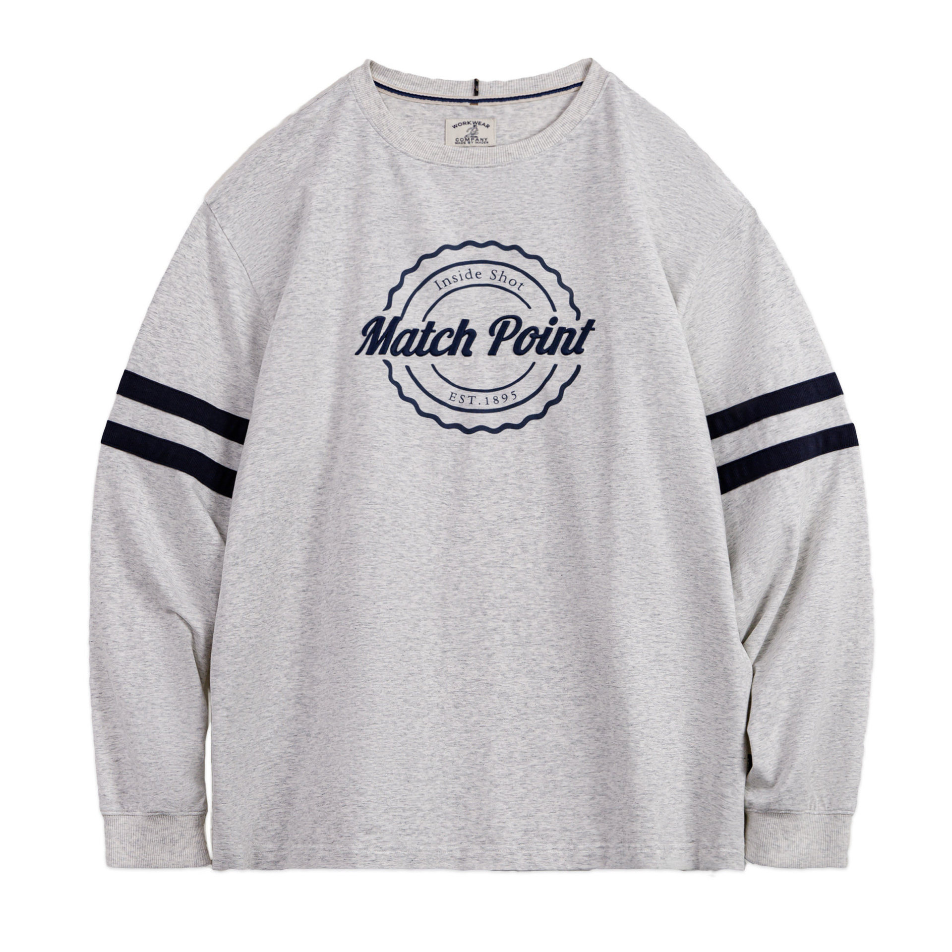 美式條紋刺繡圓領衛衣灰色薄款正肩無帽通勤長袖T恤男春