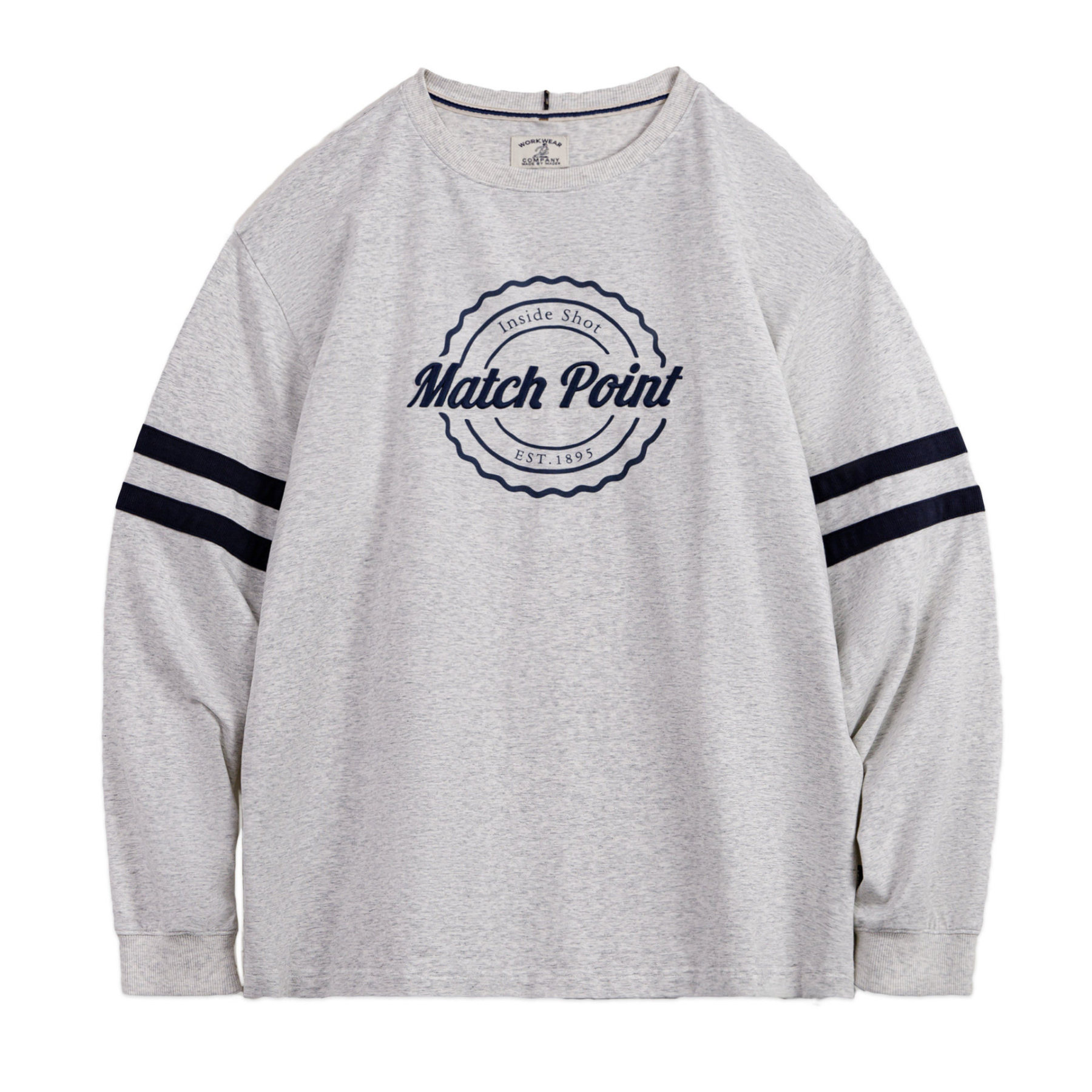 美式條紋刺繡圓領衛衣灰色薄款正肩無帽通勤長袖T恤男春