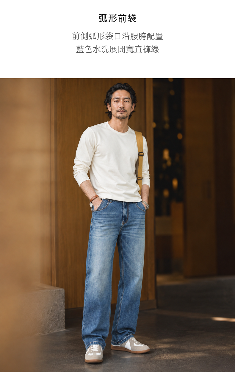 復古藍色水洗牛仔長褲男士寬鬆直筒版型 · 06-S04