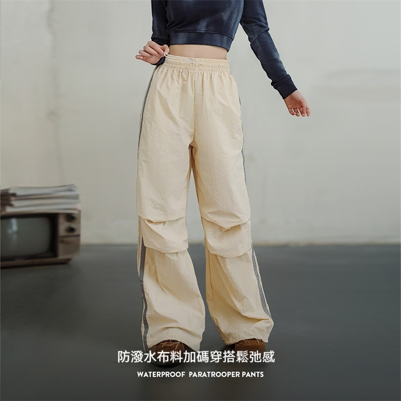 美式條紋傘兵褲防潑水戶外運動直筒褲闊腿工裝褲街舞褲春秋女-Retro's Wear