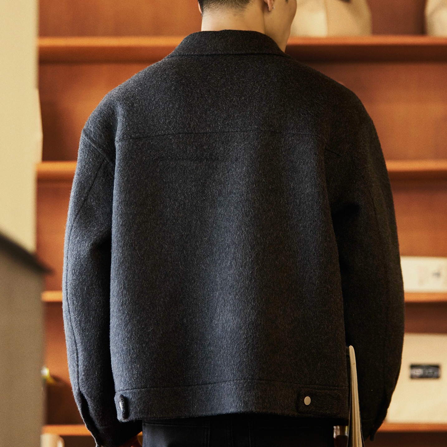 雙面羊絨短款翻領毛呢大衣男士2025冬季新款休閒保暖通勤夾克外套