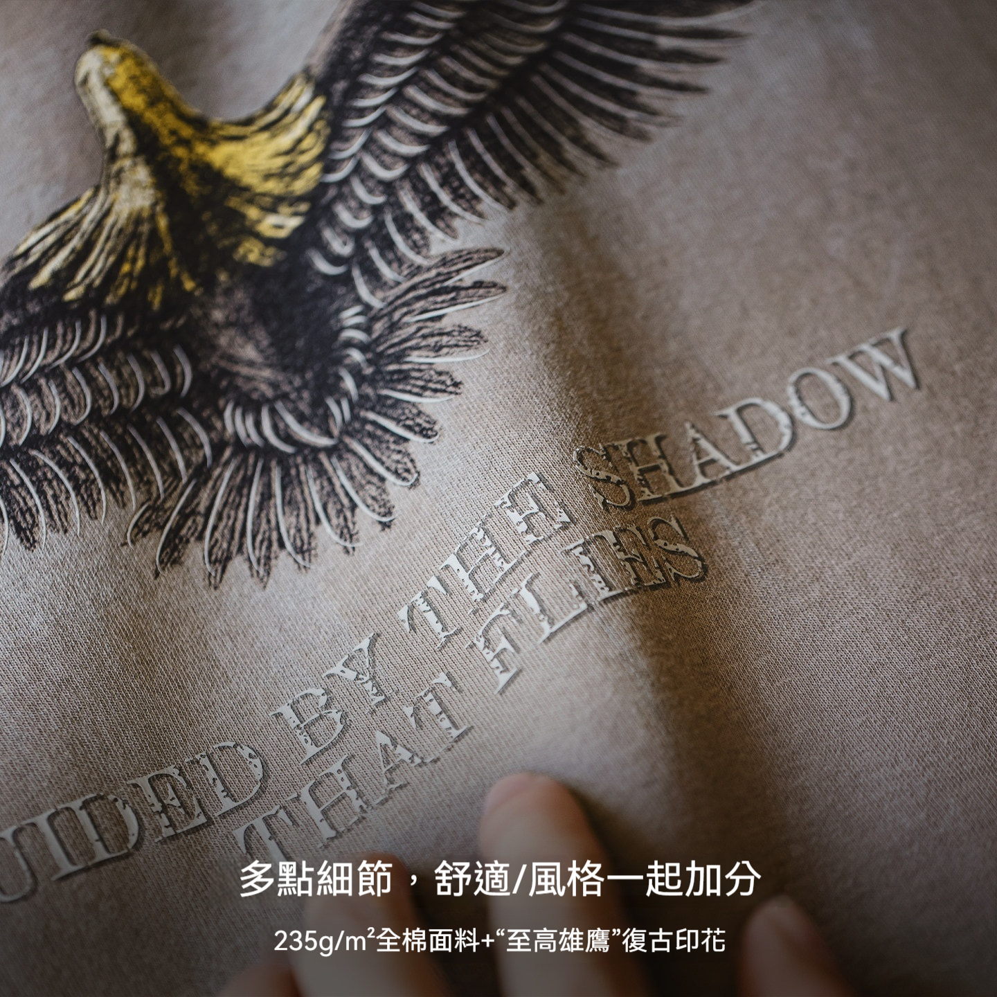 美式復古設計感獵鷹印花短袖圓領純棉t恤痞帥少年感男夏