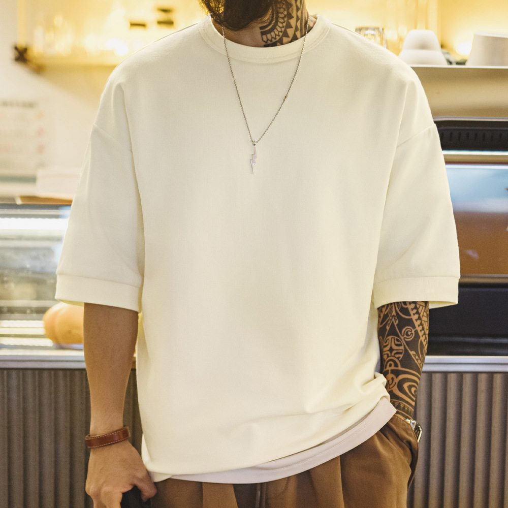 美式休閒寬鬆棉Cityboy短袖日系落肩垂感透氣半袖男春夏