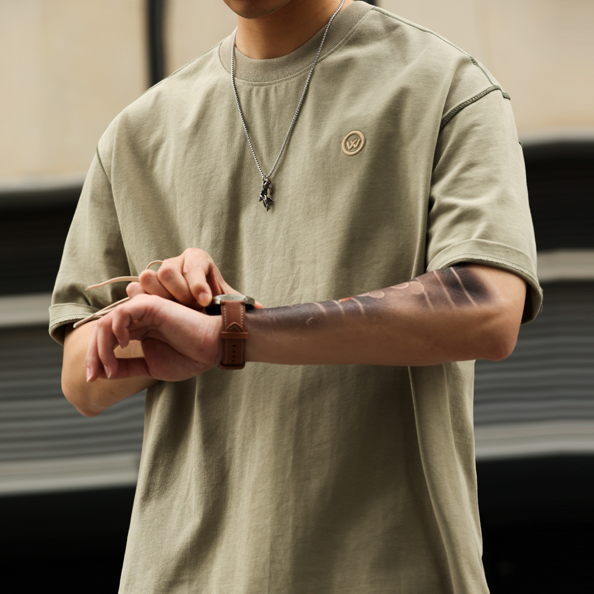 夏季300g重磅純棉短袖T恤男美式休閒撞線高密刺繡打底衫