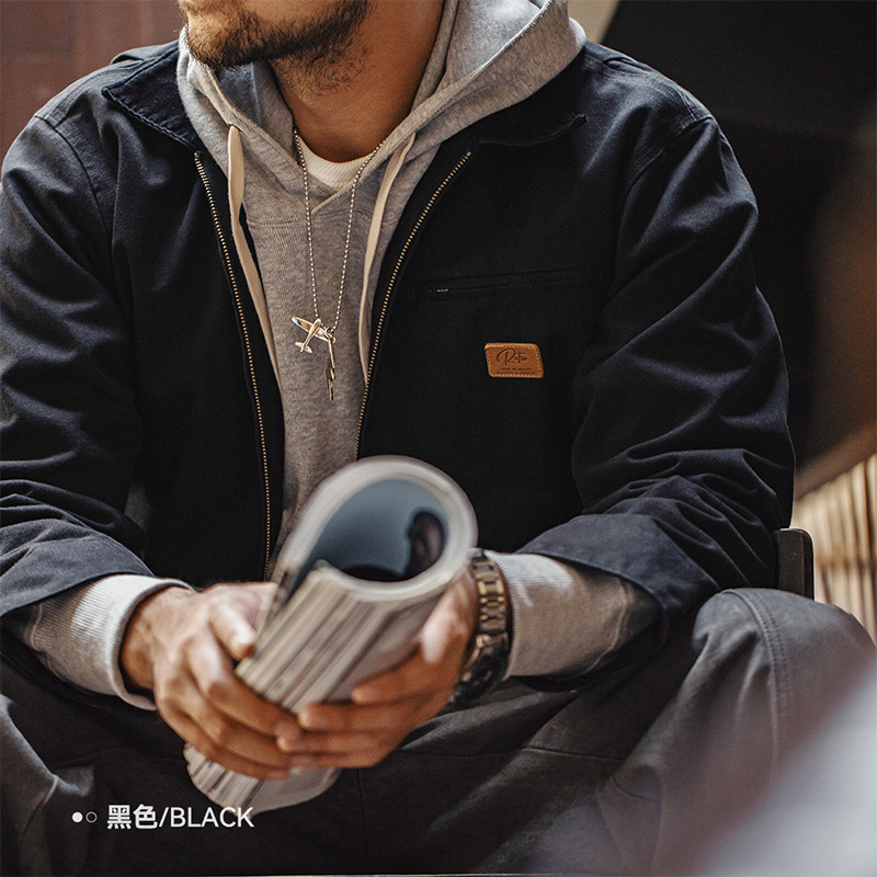美式復古底特律獵裝夾克阿美咔嘰重磅帆布翻領外套男秋-Retro's Wear