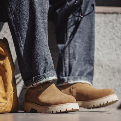 復古雪地靴男款2025冬季新款加絨保暖厚底棉鞋一脚蹬休閒鞋子