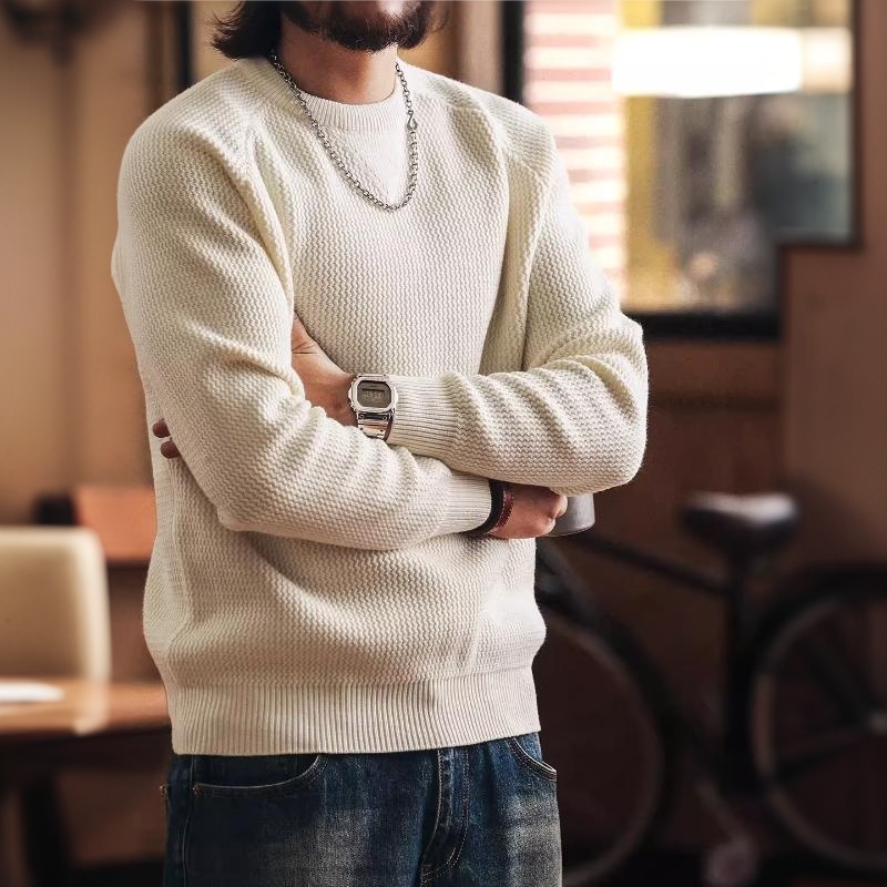 美式重磅7針粗線男士毛衣秋冬新款慵懶風針織打底衫男