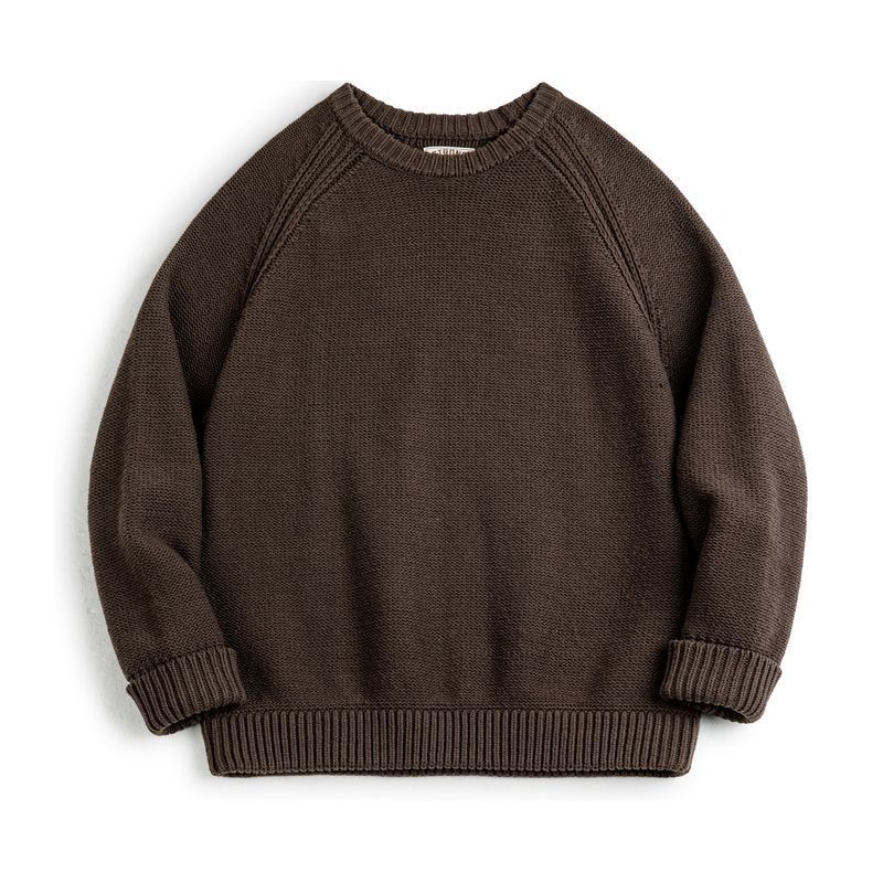 美式復古重磅編織圓領毛衣肌理感插肩袖打底針織衫男秋冬-Retro's Wear
