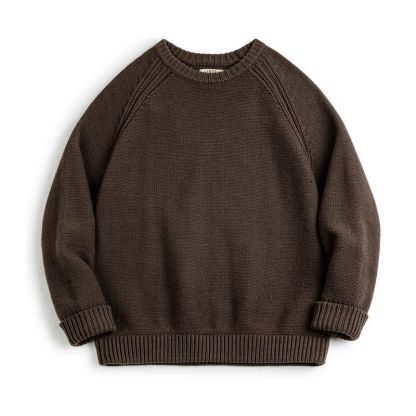 美式復古重磅編織圓領毛衣肌理感插肩袖打底針織衫男秋冬-Retro's Wear