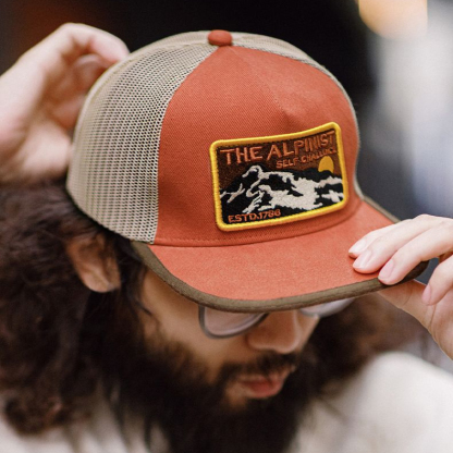 美式復古撞色拼接平沿棒球帽刺繡透氣網眼鴨舌帽男女