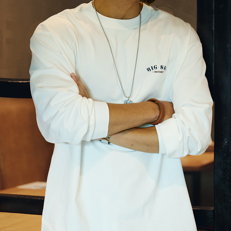 305g重磅純棉長袖t恤男2025秋季新款精梳棉美式印花圓領打底衫